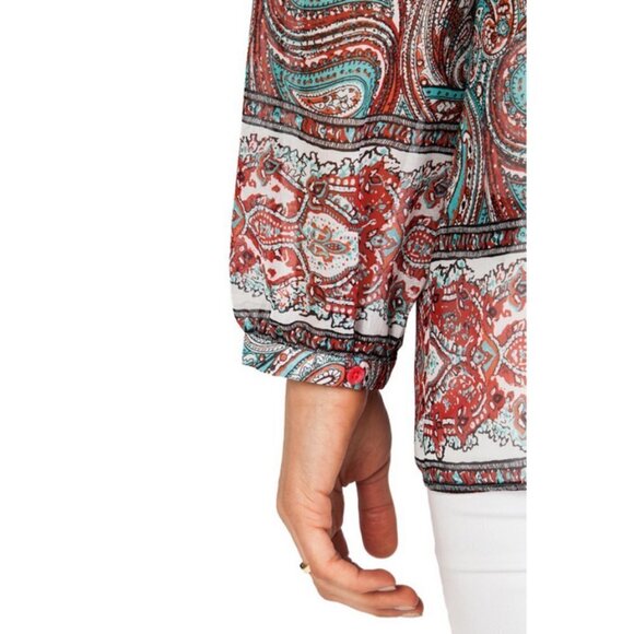 💕RACHEL ZOE💕 Violet Peasant Neck Tie Blouse in Parrot & Bright Red 6 - Picture 6 of 16